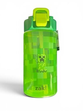Zak! Green Pixelated Minecraft Design Water Bottle